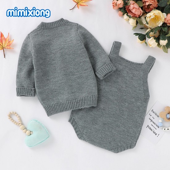 Mimixiong Baby Knitted Romper Coat 2pc Clothing Set 82W639-641