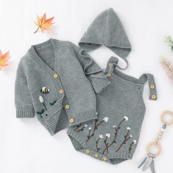 Mimixiong Baby Knitted Romper Coat Hat 3pc Clothing Set 82W639-641-642