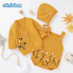 Mimixiong Baby Knitted Romper Coat Hat 3pc Clothing Set 82W639-641-642