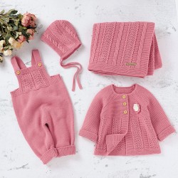 Mimixiong Baby Knitted Romper Coat Blanket Hat 4pcs Clothing Set 82W716-717-718-719
