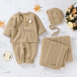 Mimixiong Baby Knitted Romper Coat Blanket Hat 4pcs Clothing Set 82W716-717-718-719