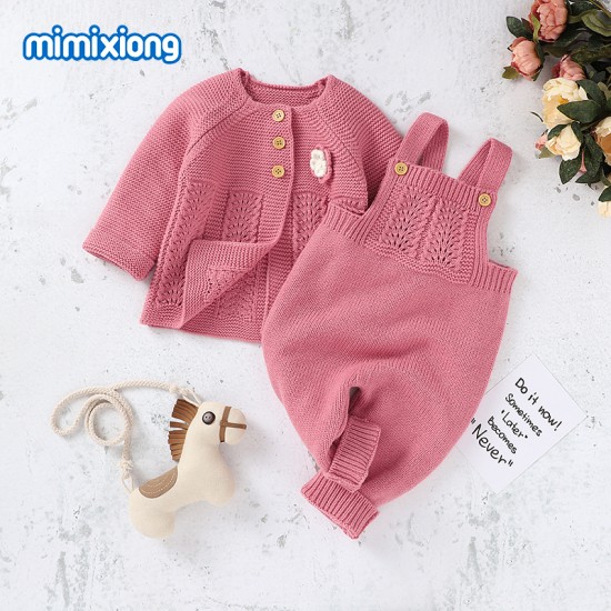 Mimixiong Baby Knitted Romper Coat 2pc Clothing Set 82W716-717