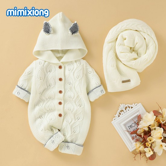 Mimixiong Baby Knitted Romper Blanket 2pc Clothing Set 82W729-730