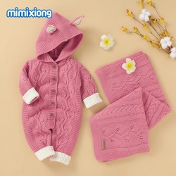 Mimixiong Baby Knitted Romper Blanket 2pc Clothing Set 82W729-730