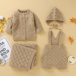 Mimixiong Baby Knitted Romper Coat Blanket Hat 4pcs Clothing Set 82W732-733-736-737