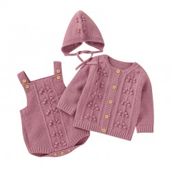 Mimixiong Baby Knitted Romper Coat Hat 3pc Clothing Set 82W823-825-826