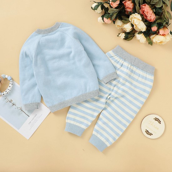 Mimixiong 100% Cotton Baby Knitted Sweater Pants 2pc Clothing Set 82W835