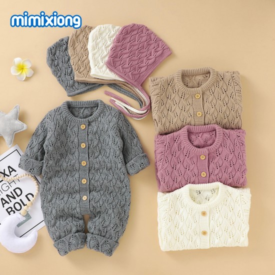 Mimixiong Baby Knitted Romper Hat 2pc Clothing Set 82W735-737